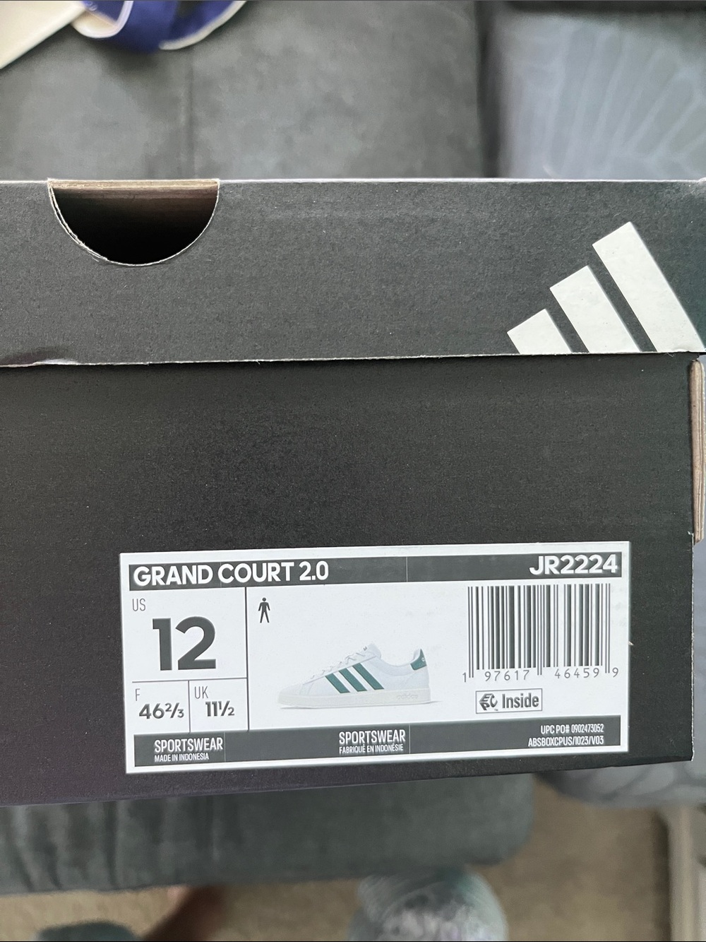 NEW adidas Grand Court 2.0 Sneakers White with green Stripes Men’s 12